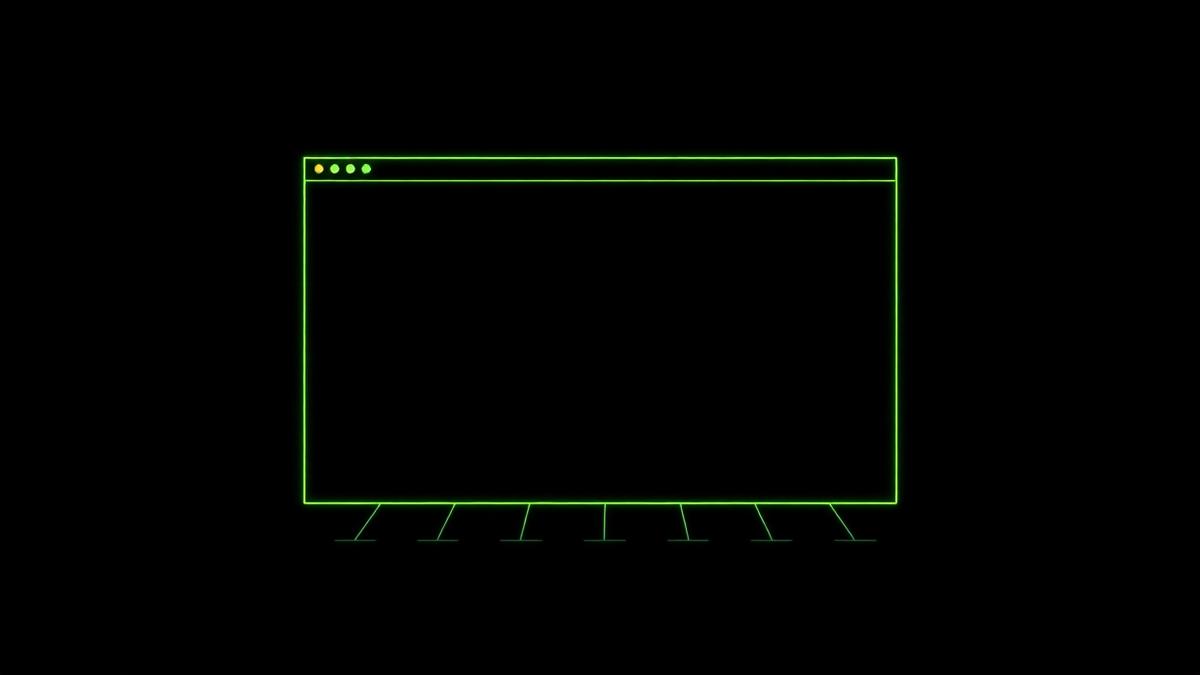 Illustrazione minimale di un'interfaccia web su fondo nero con linee verde lime